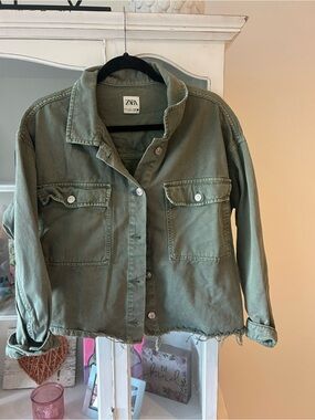 Zara Military Green Cropped Utility Jacket
